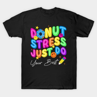 Groovy Donut Stress Best Test Day Teachers Kids T-Shirt